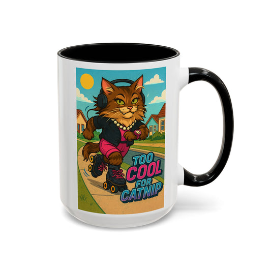 Female Maine Coon Cat Skater Mug – Too Cool for Catnip Retro Coffee Cup - Chubby Little Cheeks Co.
