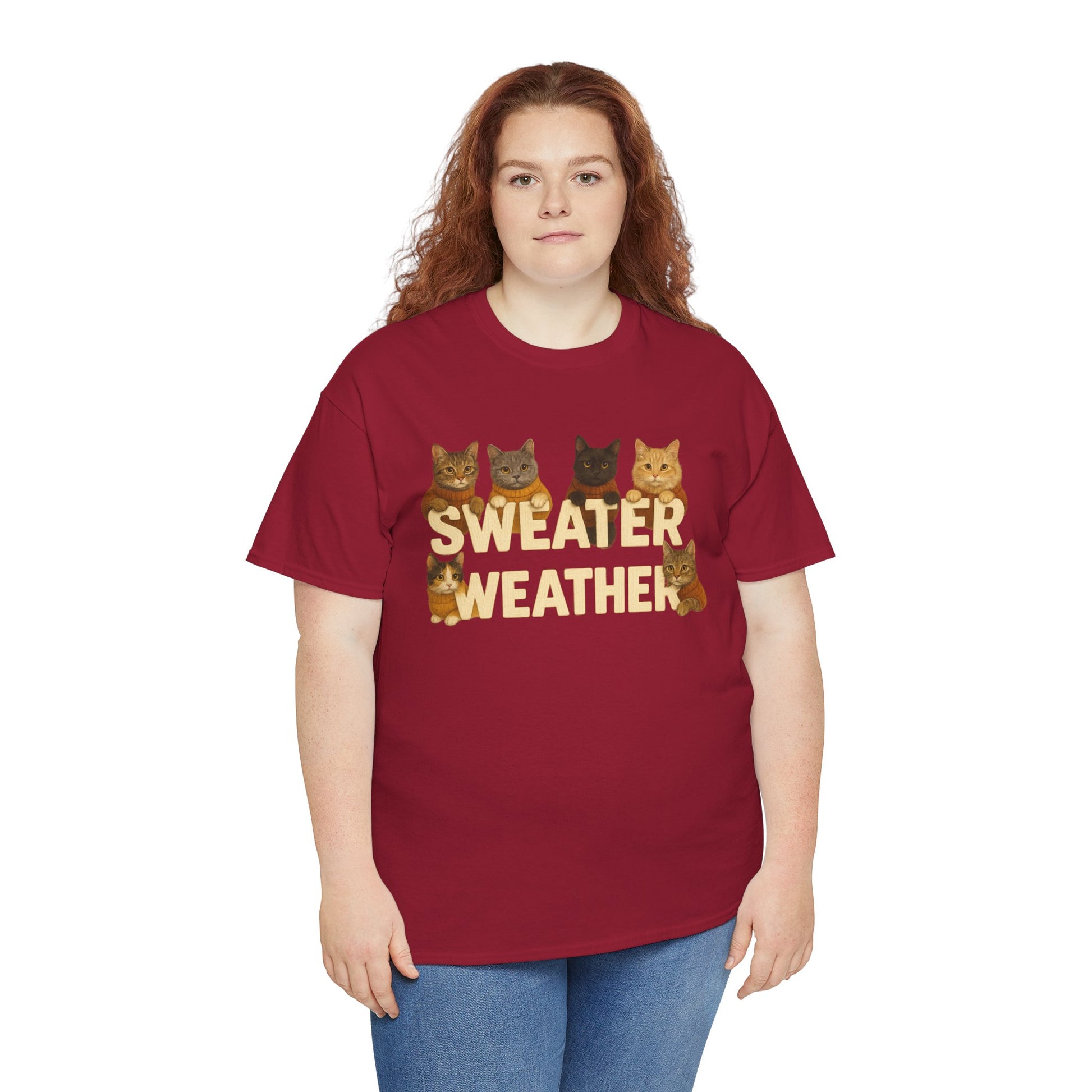 Sweater Weather Cat Tee, Cute Fall Apparel - Chubby Little Cheeks Co.