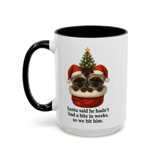 Siamese Kittens Christmas Mug- Santa Bite