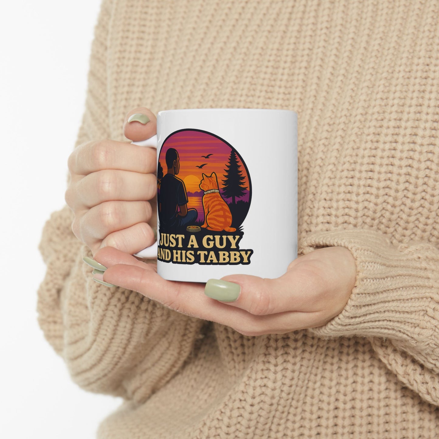 Just A Guy And His Tabby-Sunset Silhouette Ceramic Mug - Chubby Little Cheeks Co.