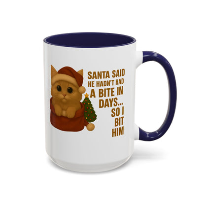 Orange Kitten Christmas Mug - Santa Bite Quote