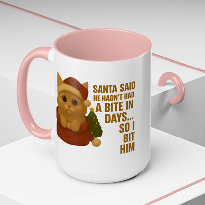 Orange Kitten Christmas Mug - Santa Bite Quote