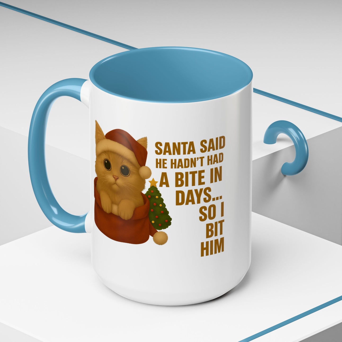 Orange Kitten Christmas Mug - Santa Bite Quote