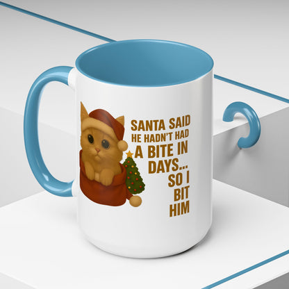 Orange Kitten Christmas Mug - Santa Bite Quote