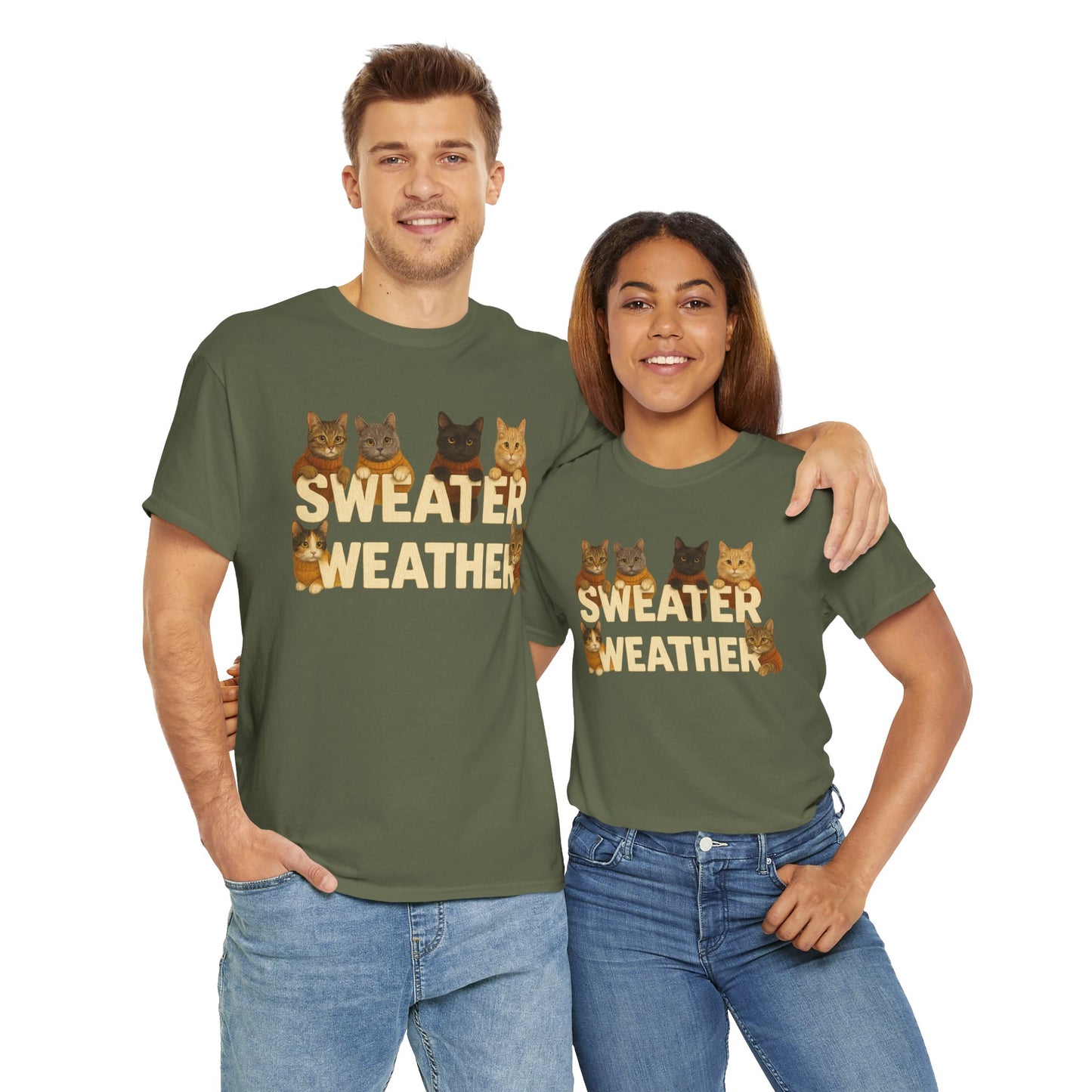 Sweater Weather Cat Tee, Cute Fall Apparel - Chubby Little Cheeks Co.