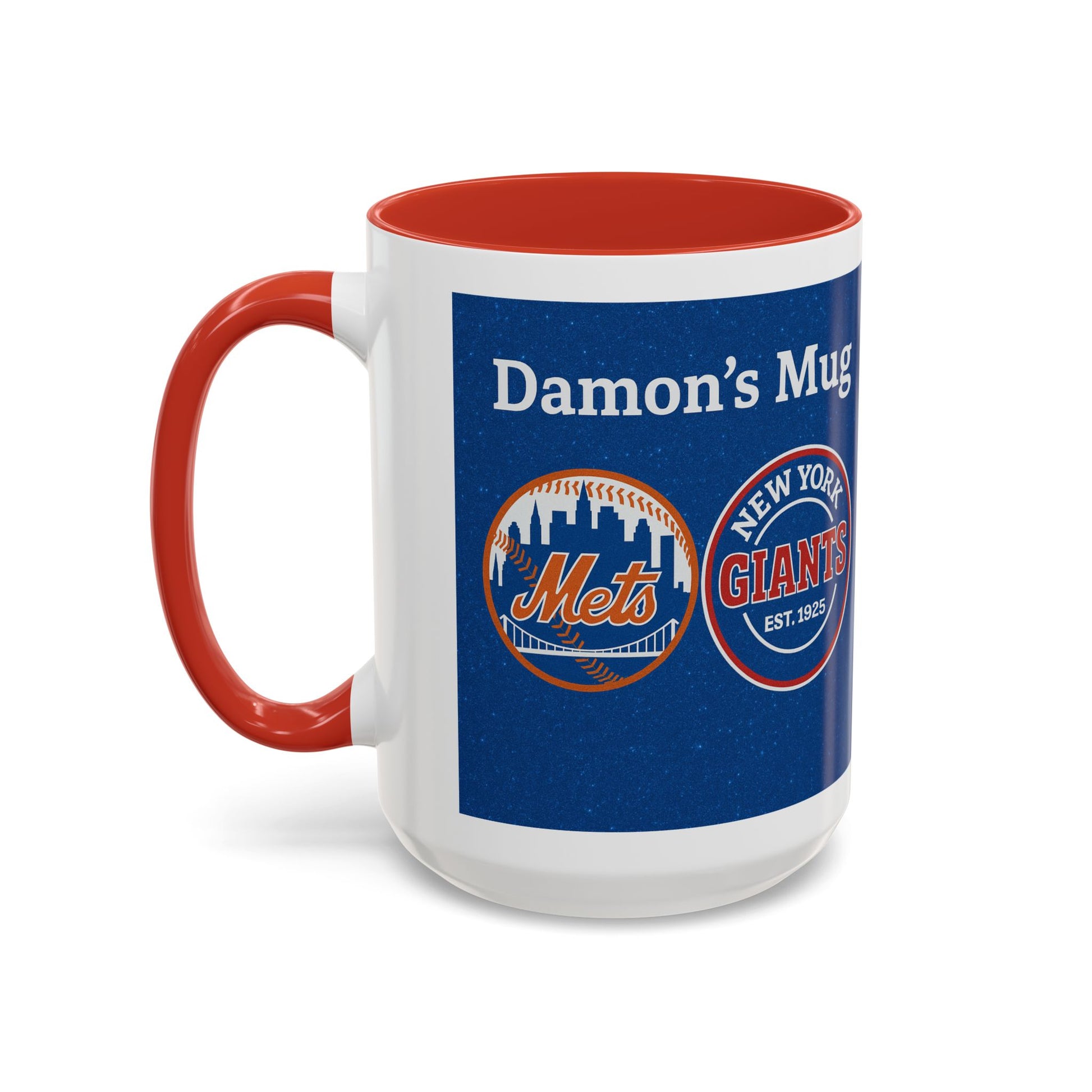 Personalized Baseball Fan Coffee Mug — "Damon's Mug" Mets & Giants Accent Cup - Chubby Little Cheeks Co.