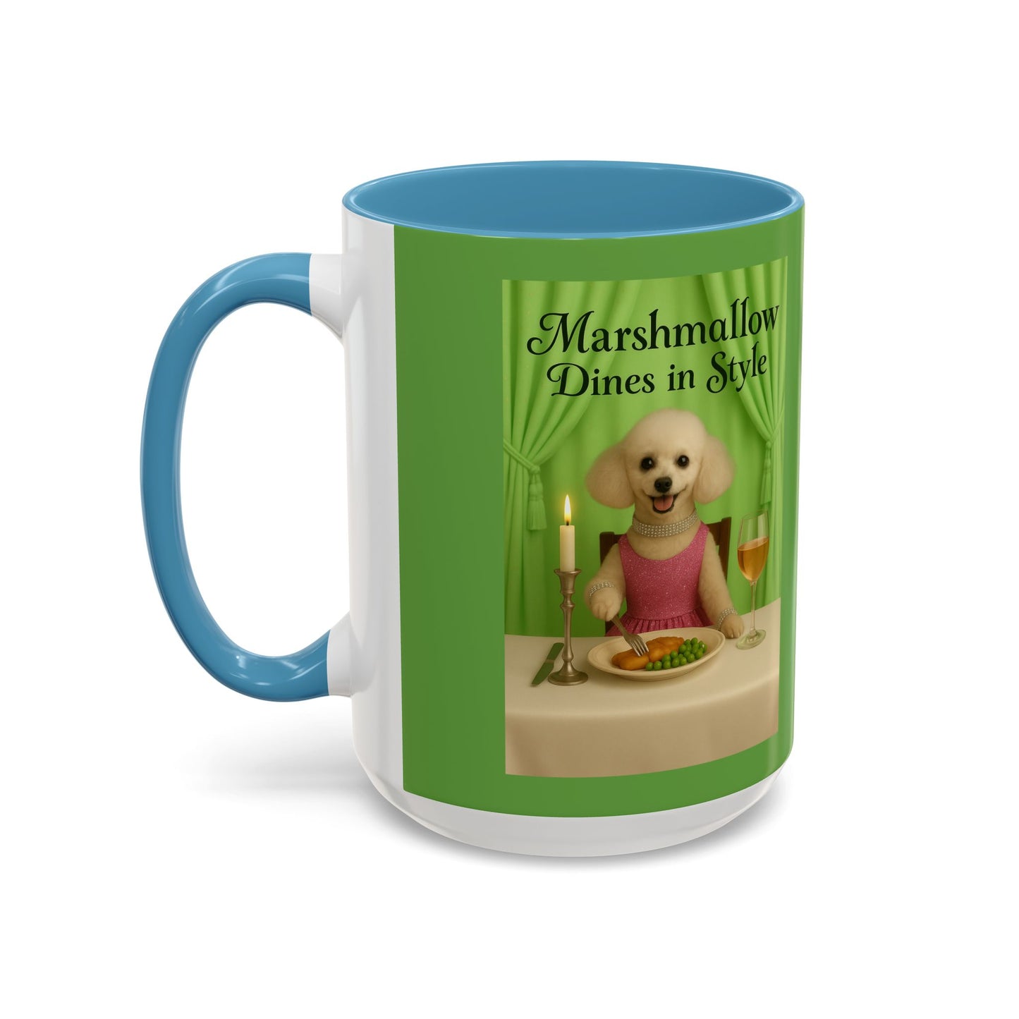 Marshmallow Does The Tango Coffee Mug — Cute Dancing Dog Accent Mug (11/15oz)
