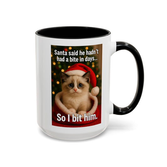 Ragdoll Kitten Christmas Mug - Santa Bite Quote