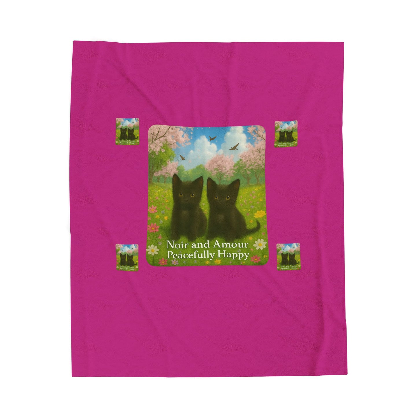 Noir and Amour Peacefully Happy - Velveteen Blanket