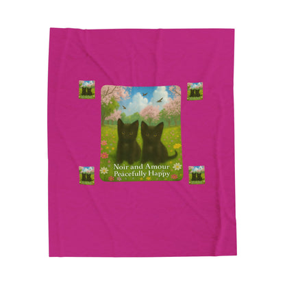 Noir and Amour Peacefully Happy - Velveteen Blanket