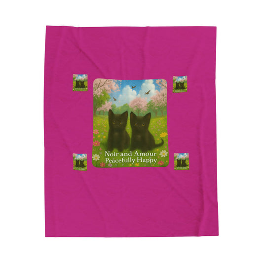 Noir and Amour Peacefully Happy - Velveteen Blanket