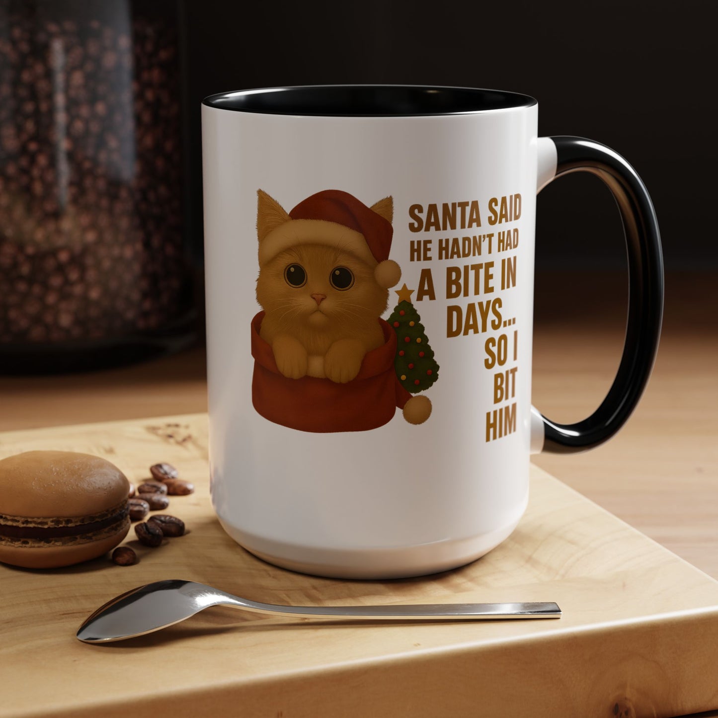 Orange Kitten Christmas Mug - Santa Bite Quote