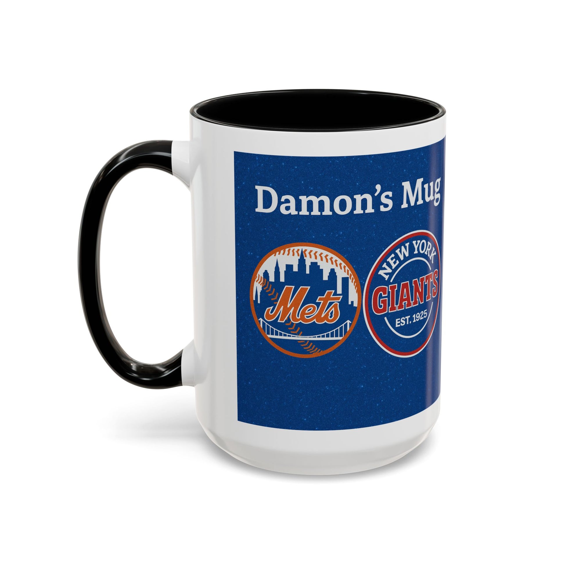 Personalized Baseball Fan Coffee Mug — "Damon's Mug" Mets & Giants Accent Cup - Chubby Little Cheeks Co.