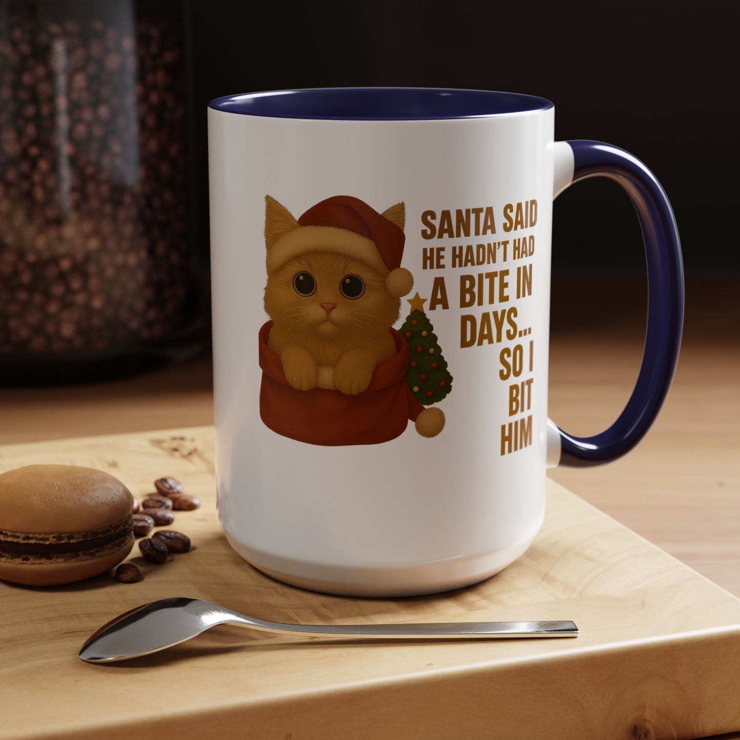 Orange Kitten Christmas Mug - Santa Bite Quote