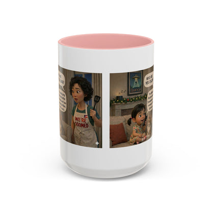 Cat Accent Coffee Mug — 'We're Doomed' Funny Asian Mom and Daughter Cartoon Coffee Mug-Girl (15oz) - Chubby Little Cheeks Co.