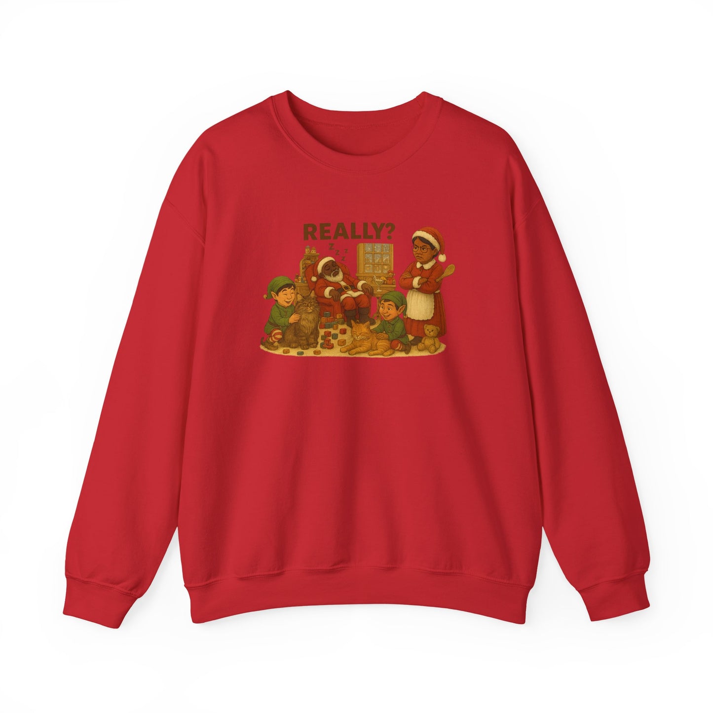 Santa Is Tipsy,(Blk)Mrs. Claus Is Not Amused Christmas Unisex Sweatshirt | Maine Coon and Tabby.