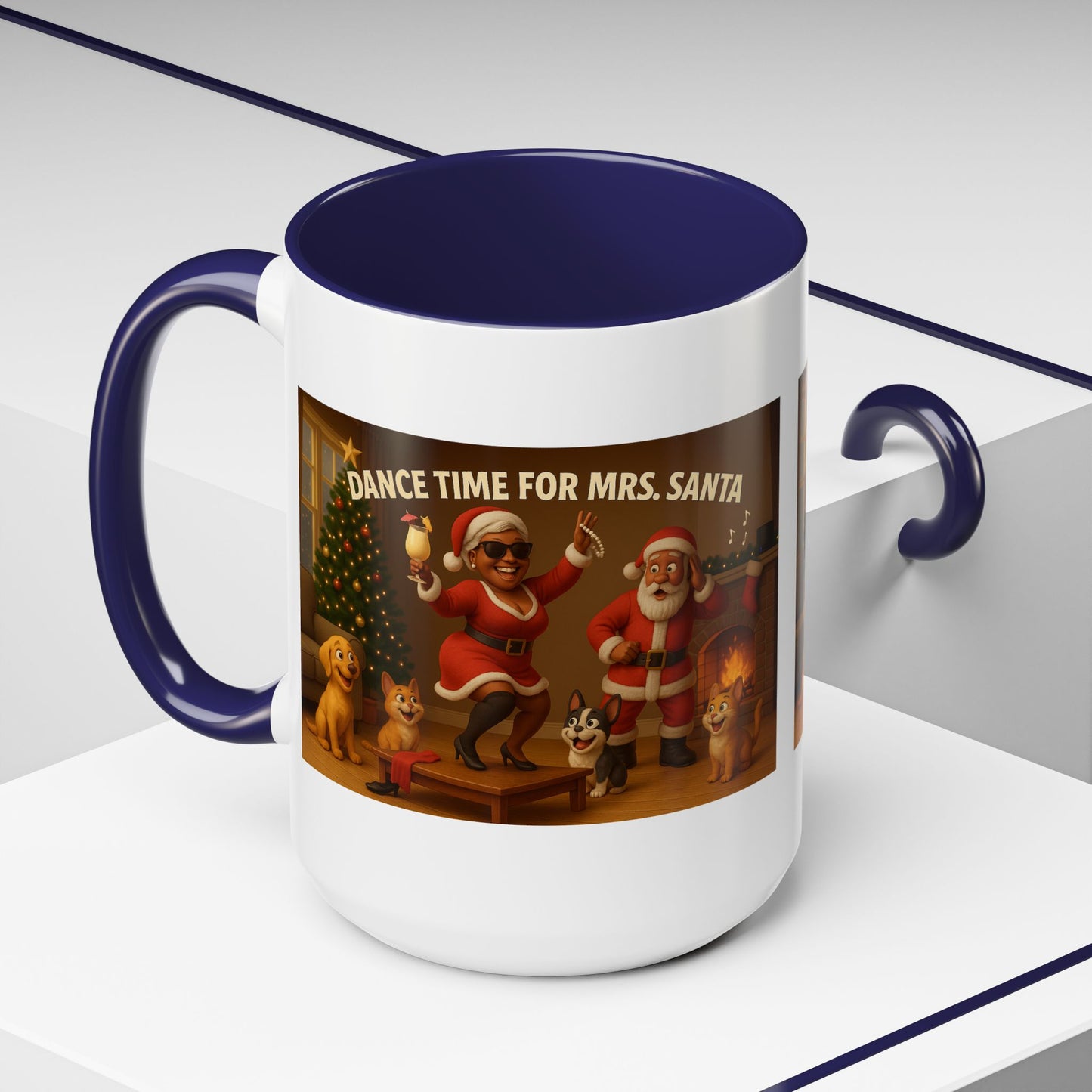 "Dance Time for(Blk) Mrs. Santa" Festive Holiday Mug (15oz)