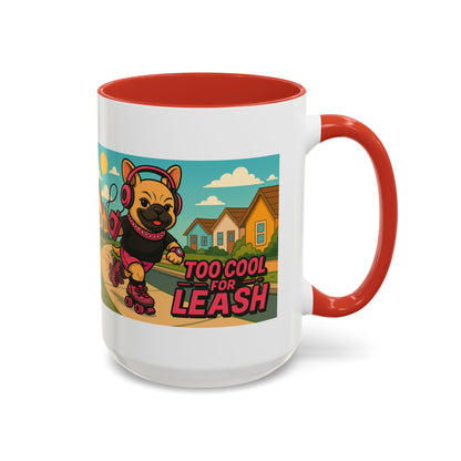 “Too Cool For Leash Mug – Retro Roller Skating Female French Bulldog in Pink & Black” - Chubby Little Cheeks Co.
