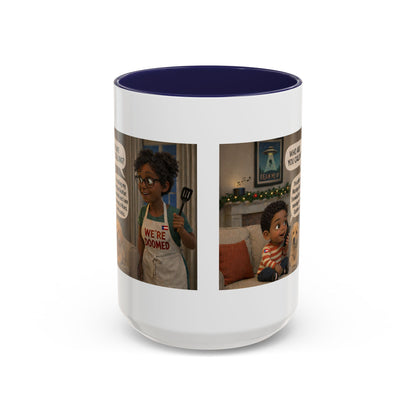 Dog Accent Coffee Mug – 'We're Doomed' Funny Cartoon Black Mom and Son Accent Mug (15 oz) - Chubby Little Cheeks Co.