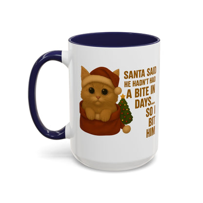 Orange Kitten Christmas Mug - Santa Bite Quote
