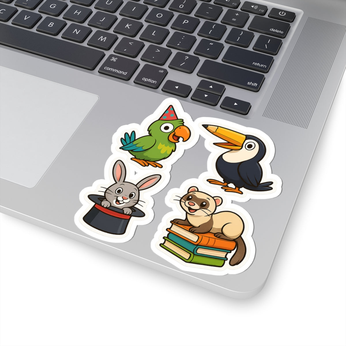 Whimsical Animal Sticker Set – Parrot, Toucan, Bunny & Ferret | Fun Cartoon Stickers for Kids - Chubby Little Cheeks Co.