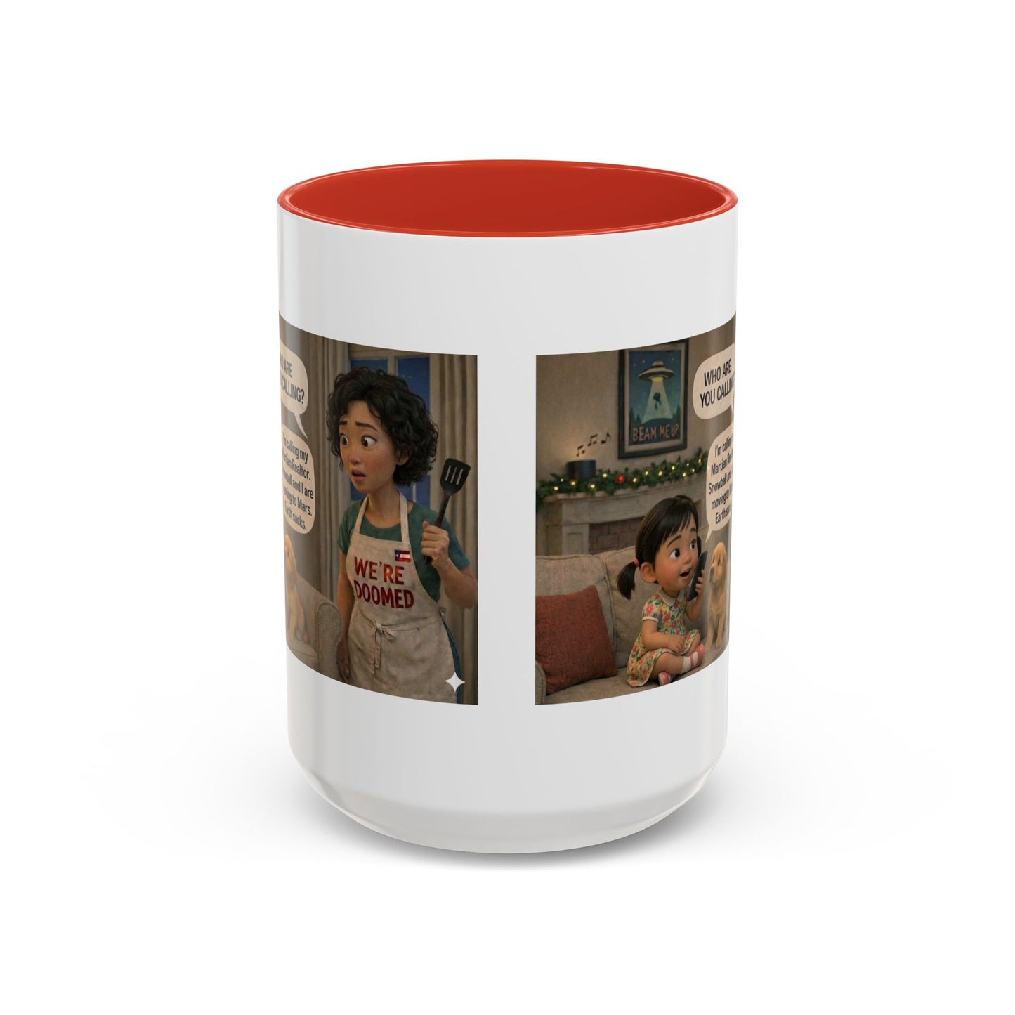 Dog Accent Coffee Mug — 'We're Doomed' Funny Asian Mom and Daughter Cartoon Coffee Mug (15oz) - Chubby Little Cheeks Co.