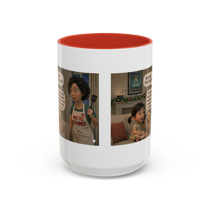 Dog Accent Coffee Mug — 'We're Doomed' Funny Asian Mom and Daughter Cartoon Coffee Mug (15oz) - Chubby Little Cheeks Co.