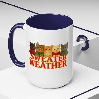 Sweater Weather Mug — Cute Kittens in Sweaters Accent Coffee Mug (150z) - Chubby Little Cheeks Co.