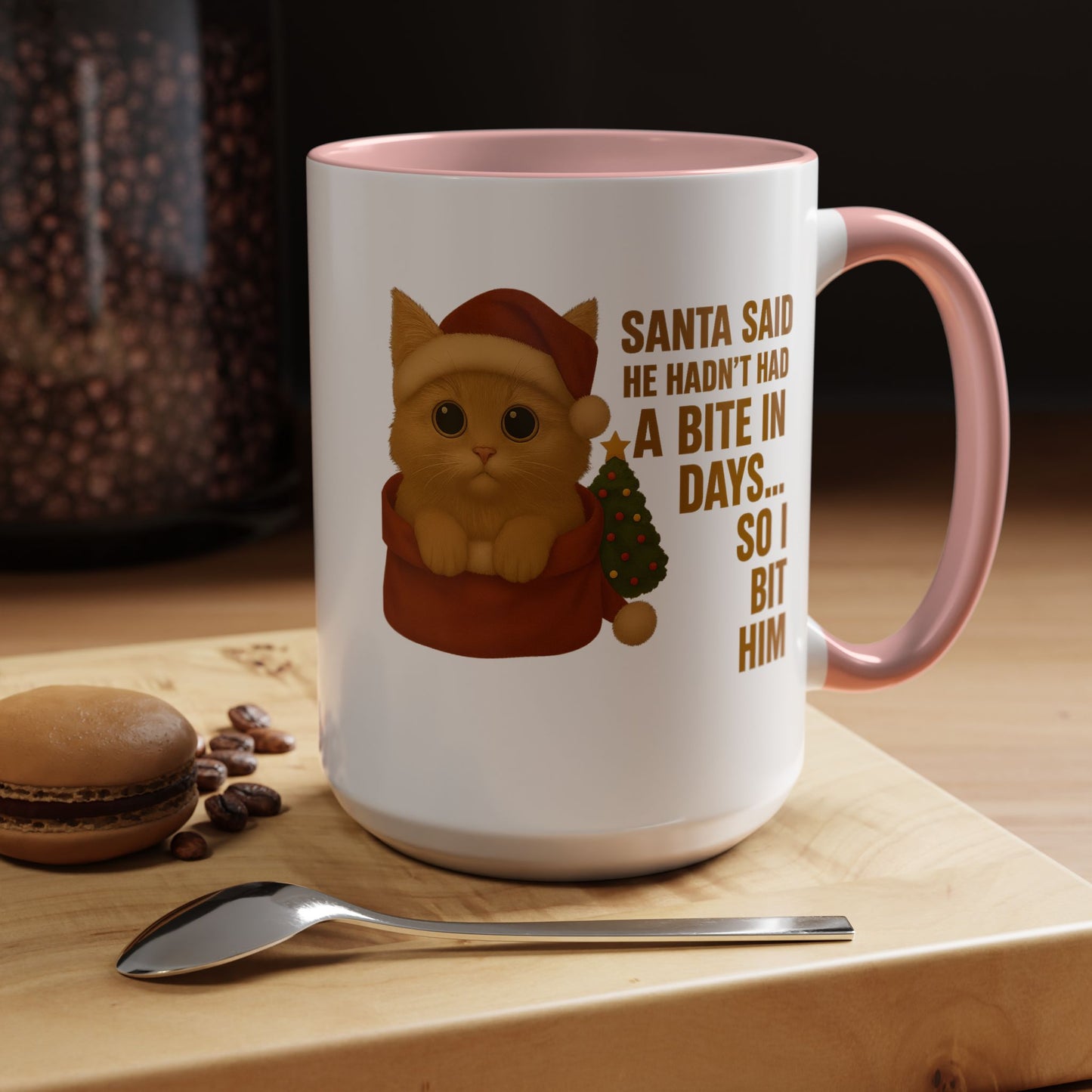 Orange Kitten Christmas Mug - Santa Bite Quote