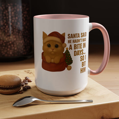 Orange Kitten Christmas Mug - Santa Bite Quote