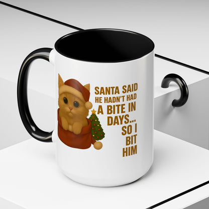 Orange Kitten Christmas Mug - Santa Bite Quote