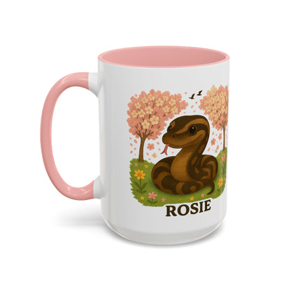 Personalized Rosie Snake Accent Coffee Mug — Cute Floral Ball Python Design 15oz)
