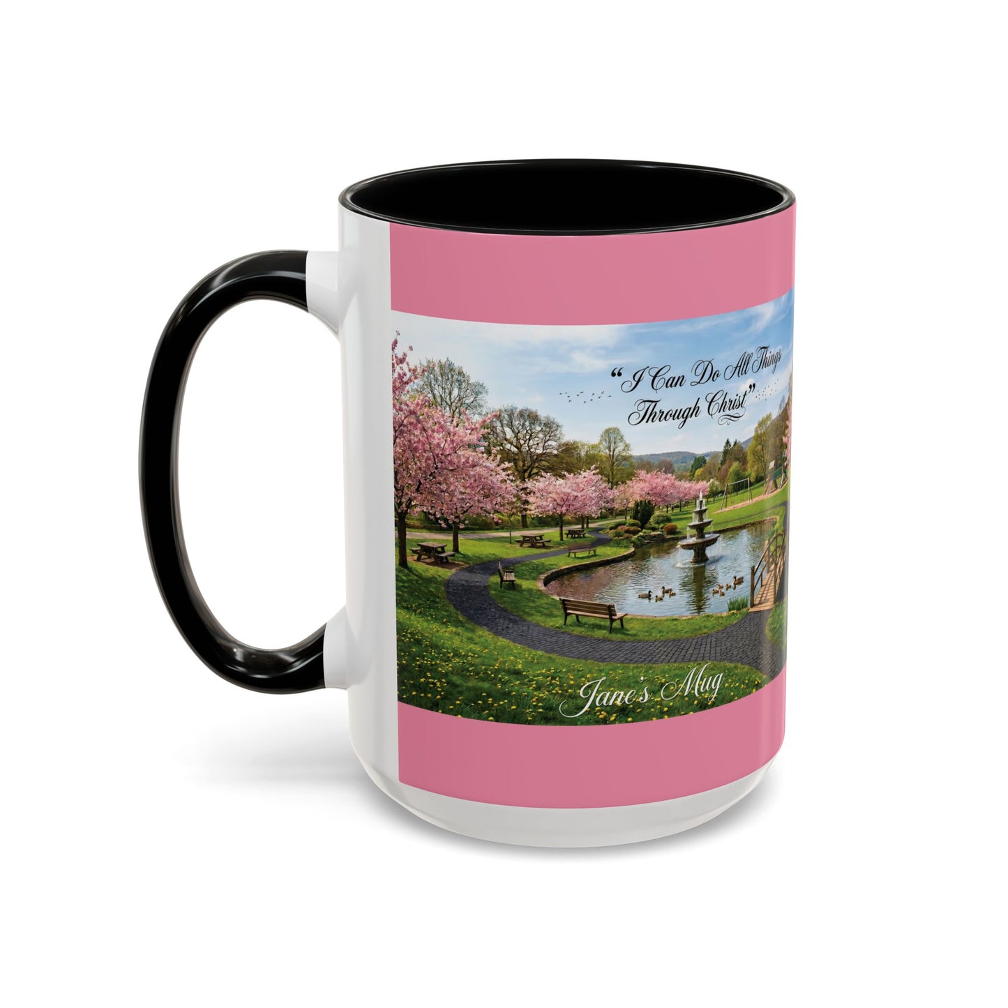 Peace Be Still Accent Coffee Mug — Pink Scenic Garden 11/15oz - Chubby Little Cheeks Co.