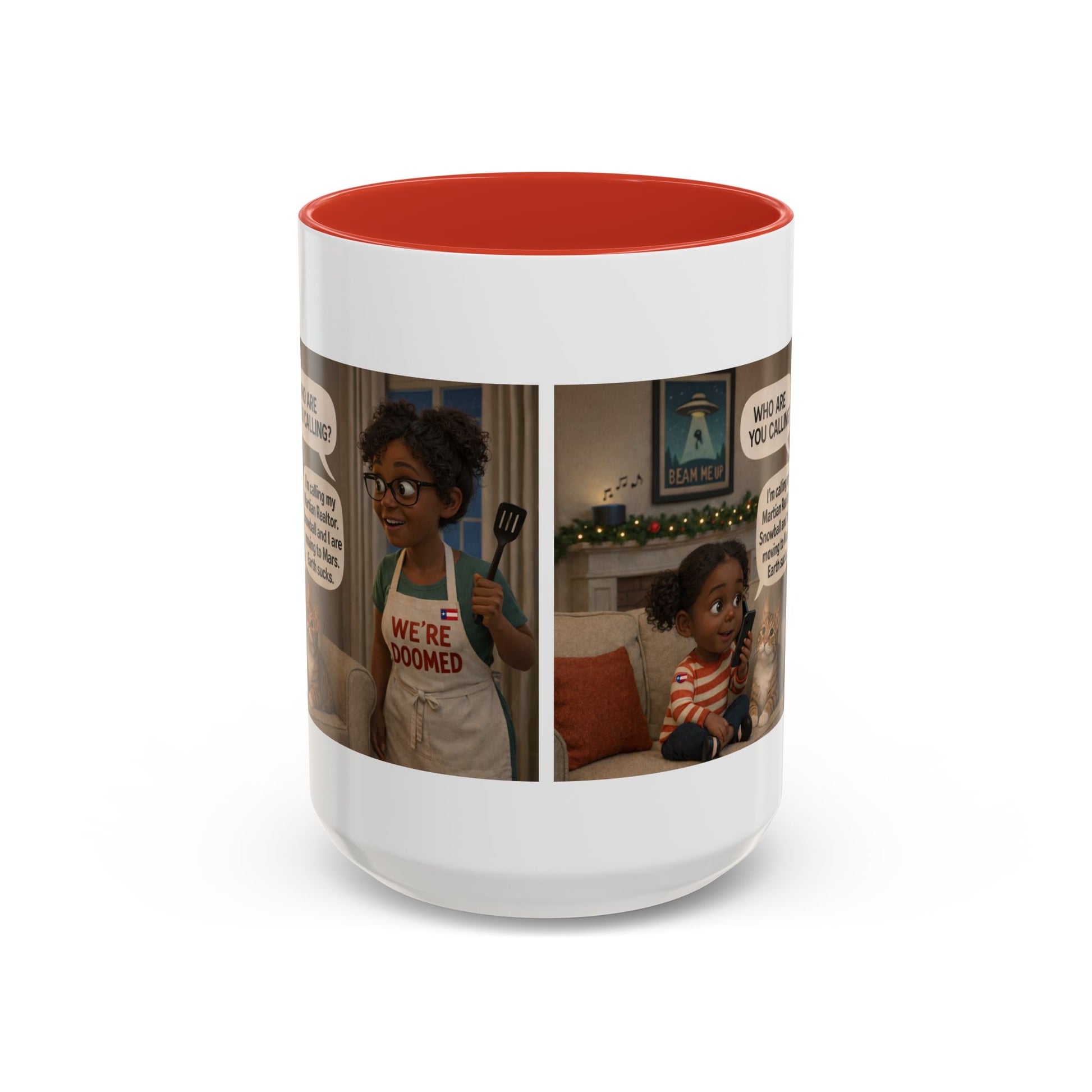 Cat Accent Coffee Mug – “We’re Doomed” Funny Black Mom and Daughter Accent Mug (15 oz) - Chubby Little Cheeks Co.