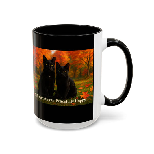Noir and Amour Peacefully Happy - Black Cat Mug 15oz