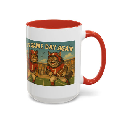 🏈 Game Day Cats Mug – Vintage Football Tabby & Maine Coon in Red Jerseys - Chubby Little Cheeks Co.