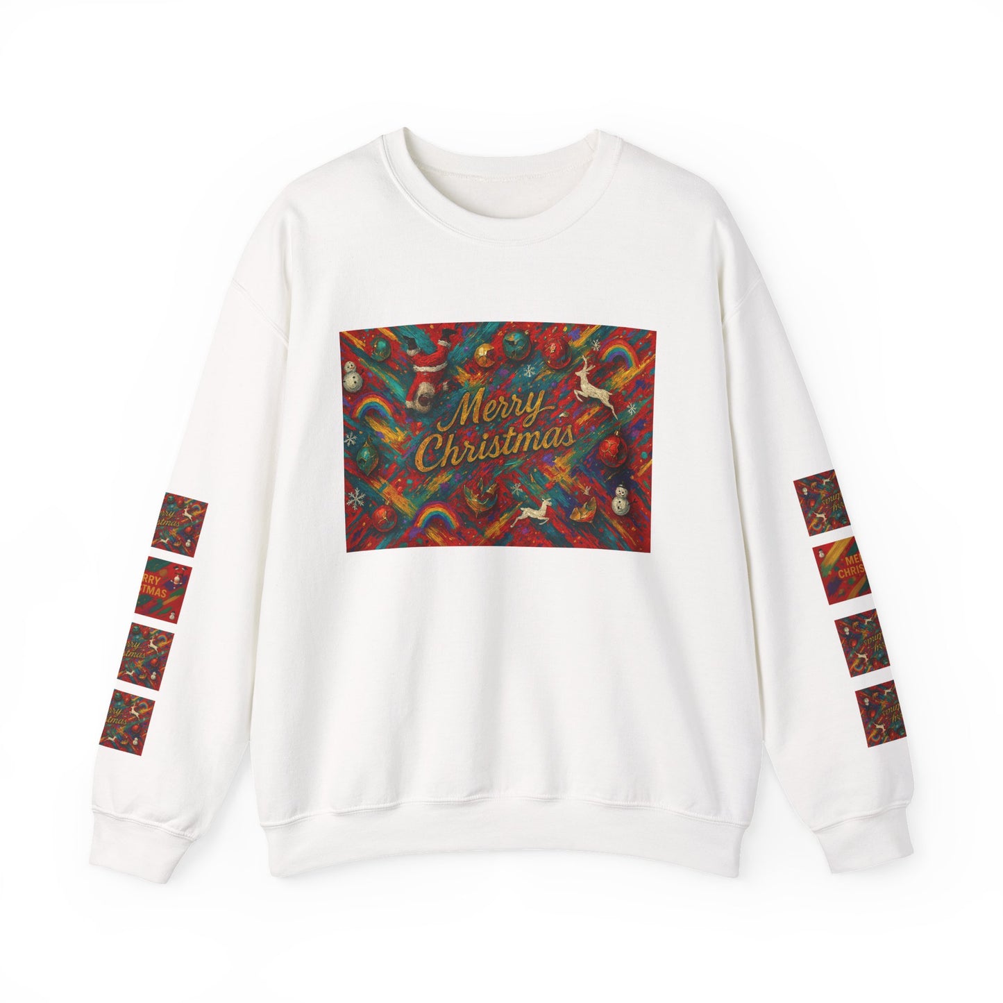 Merry Christmas Pattern Crewneck Sweatshirt — Festive Candy Cane Holiday Sweater