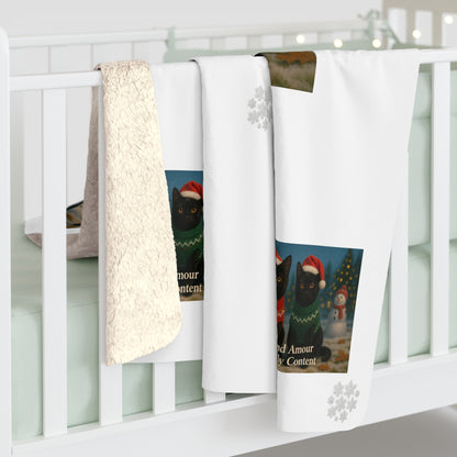 Christmas Black Cat Sherpa Blanket - Noir and Amour