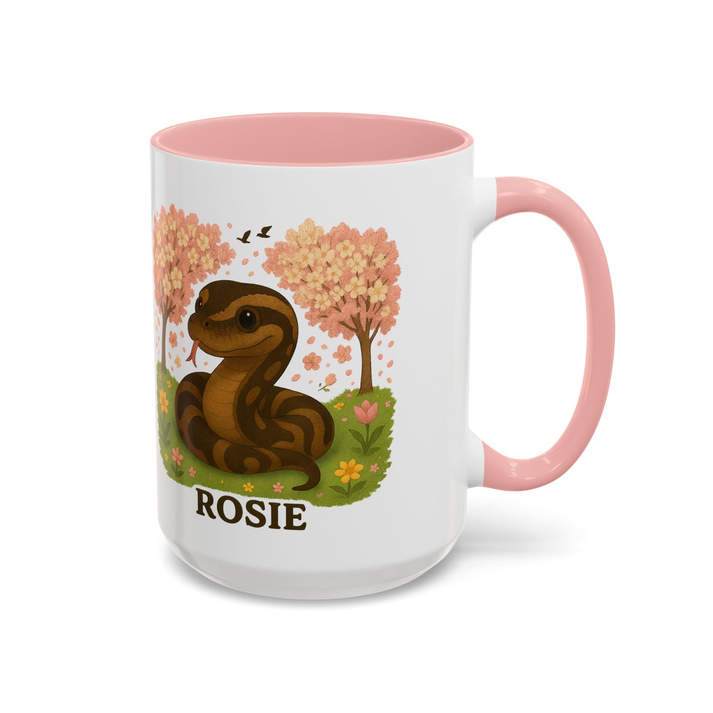 Personalized Rosie Snake Accent Coffee Mug — Cute Floral Ball Python Design 15oz)