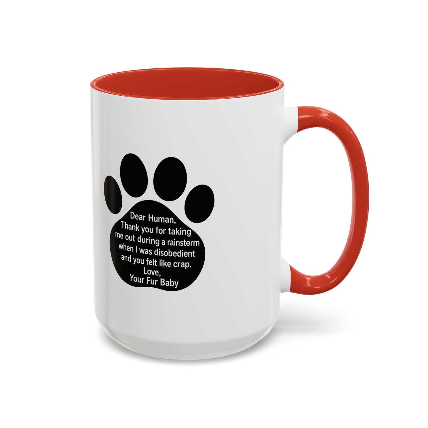 "Dear Human" Pet Humor Accent Mug- Paw Print Coffee Mug —-  15oz
