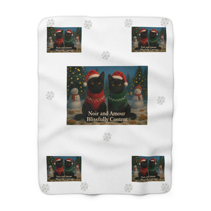 Christmas Black Cat Sherpa Blanket - Noir and Amour