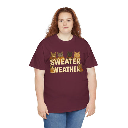 Sweater Weather Cat Tee, Cute Fall Apparel - Chubby Little Cheeks Co.