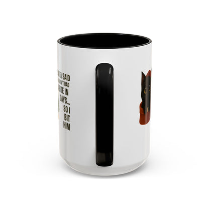 Black Short Hair Kitten Christmas Mug – “Santa Said He Hadn’t Had a Bite in Days… So I Bit Him”