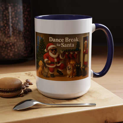 Dance Break for (Blk) Santa Coffee Mug — Festive Christmas Santa & Dogs Holiday Mug (15oz)