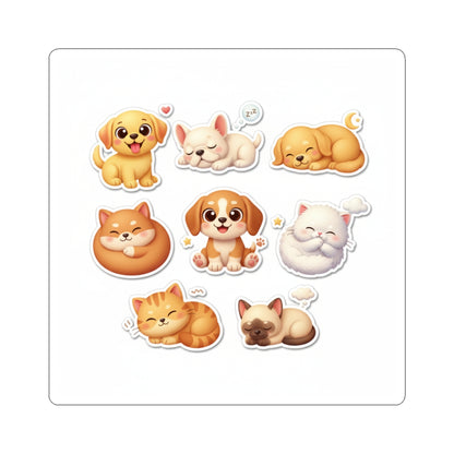 Cute Sleeping Cats & Dogs Kiss-Cut Sticker Sheet — Cute Pet Laptop Decals - Chubby Little Cheeks Co.