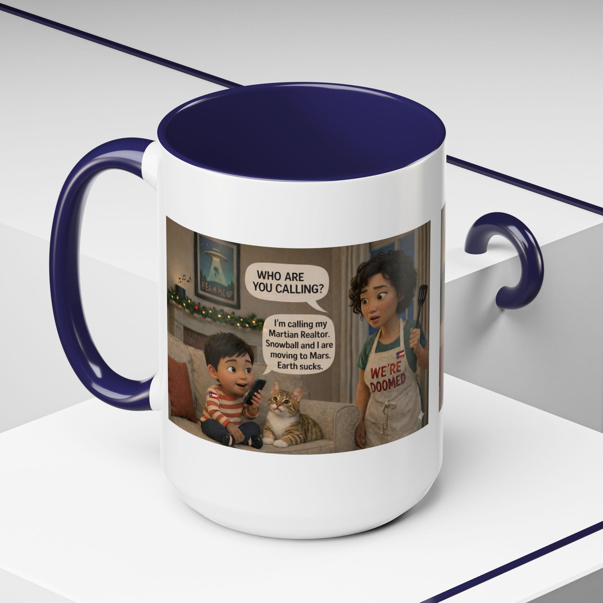 Cat Accent Coffee Mug —“We're Doomed” Funny Asian Mom and Son/Parenting Gift - Chubby Little Cheeks Co.
