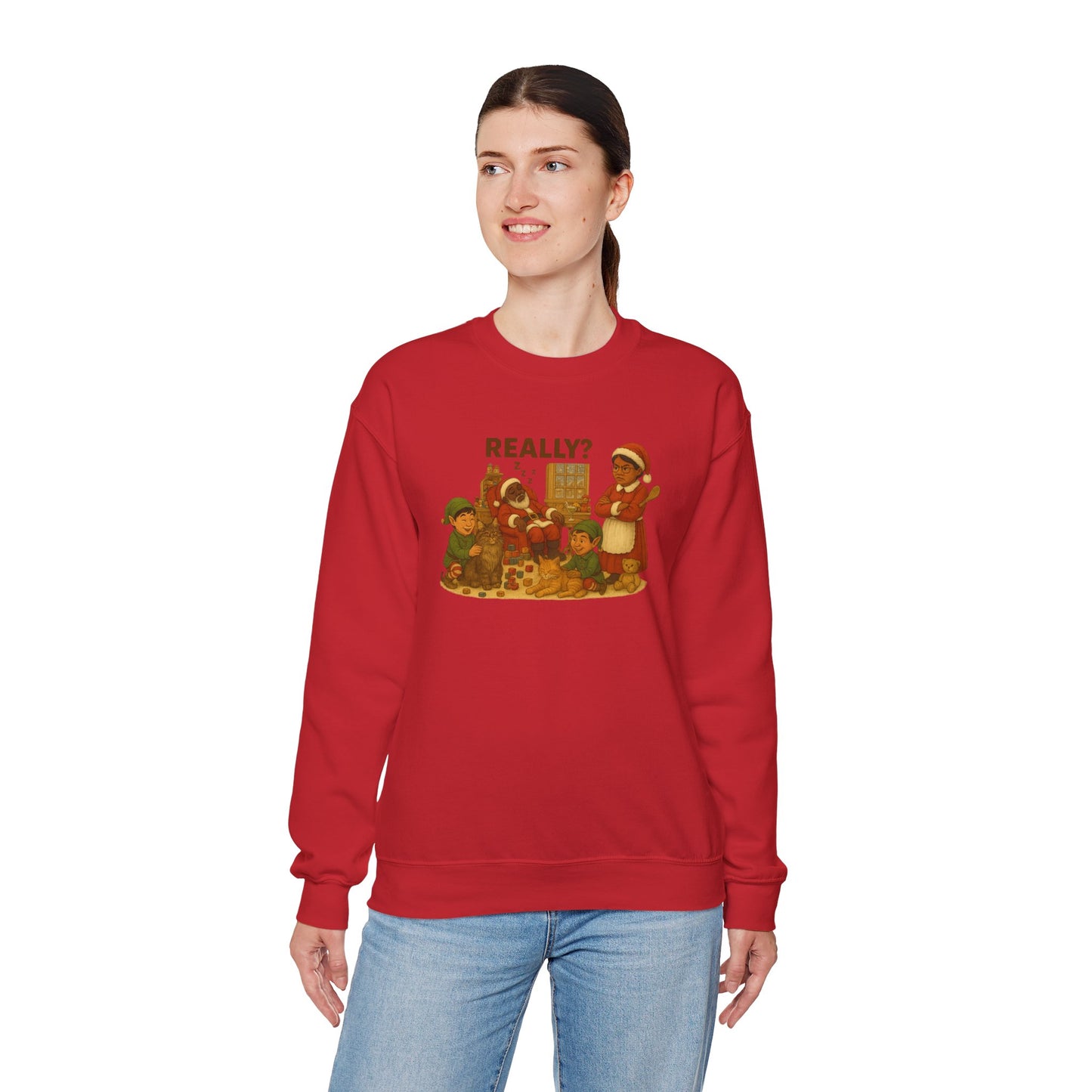 Santa Is Tipsy,(Blk)Mrs. Claus Is Not Amused Christmas Unisex Sweatshirt | Maine Coon and Tabby.