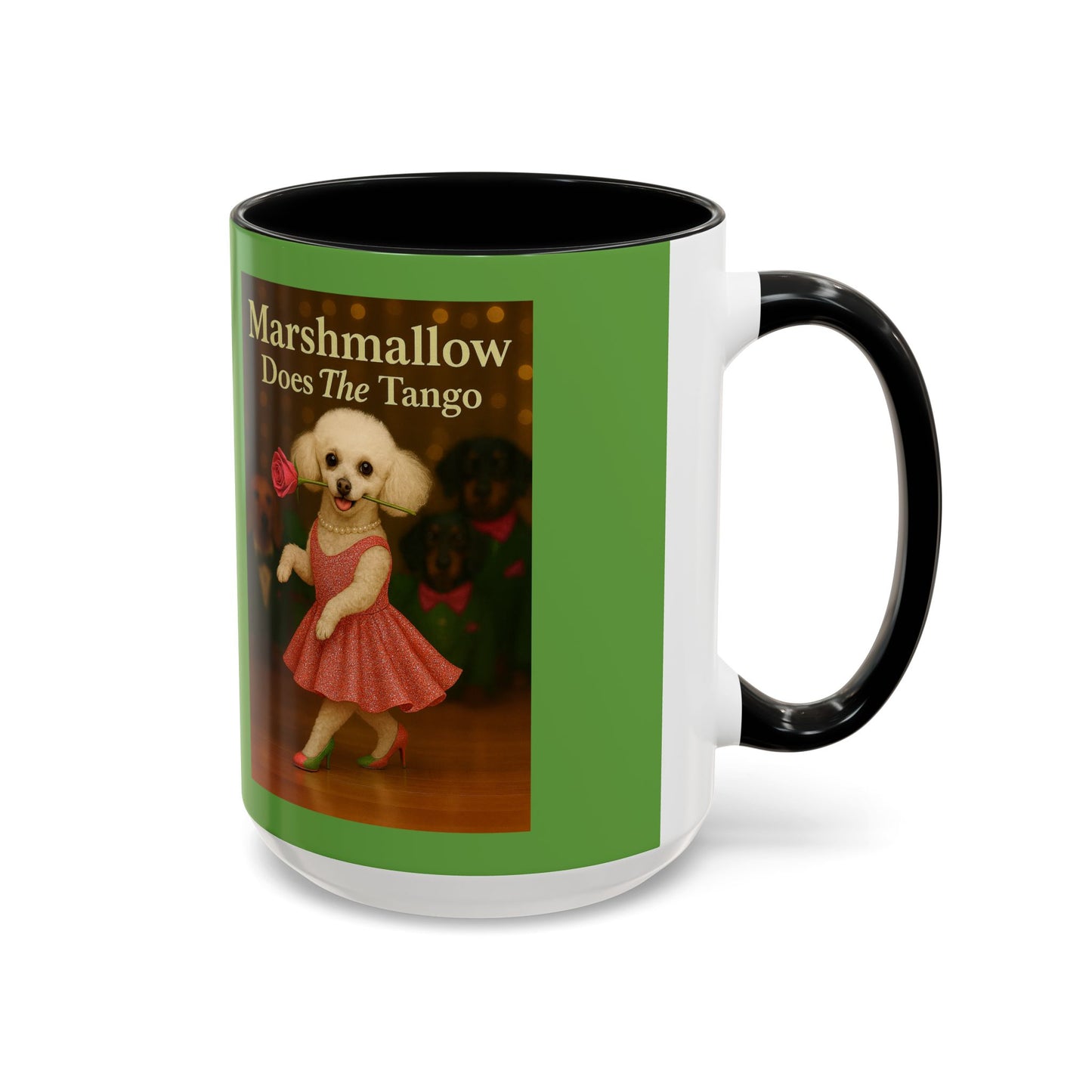 Marshmallow Does The Tango Coffee Mug — Cute Dancing Dog Accent Mug (11/15oz)
