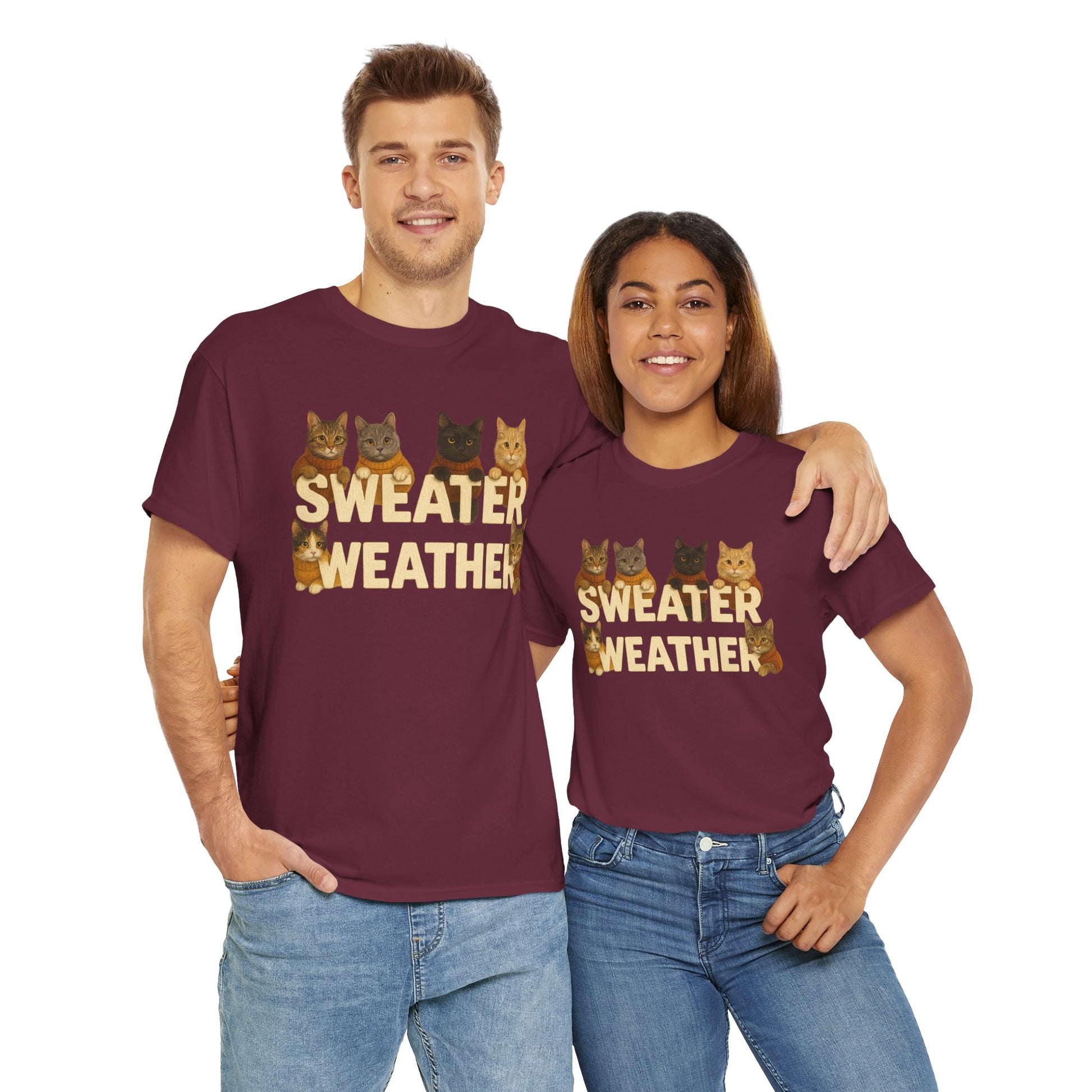 Sweater Weather Cat Tee, Cute Fall Apparel - Chubby Little Cheeks Co.