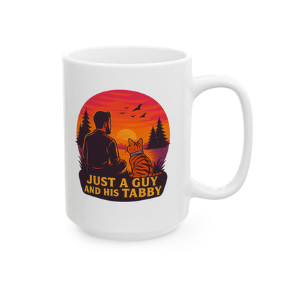 Just A Guy And His Tabby- Sunset Ceramic Mug - Perfect for Coffee Lovers - Chubby Little Cheeks Co.